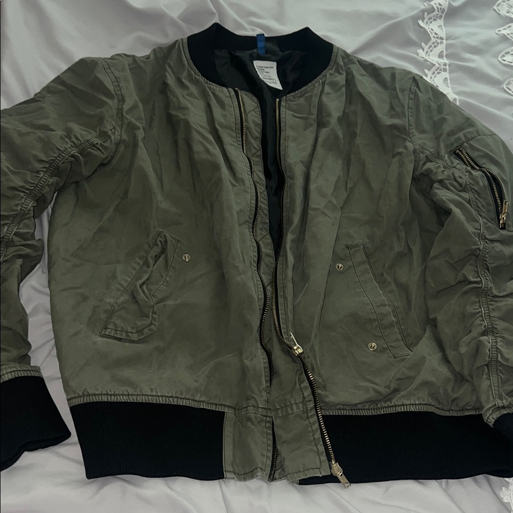 Olive Bomber Jacket with Black Trim